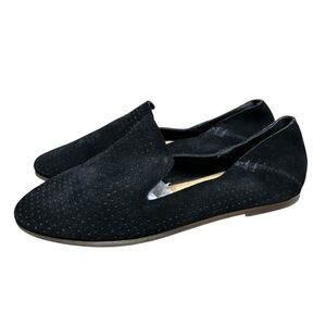 Lucky Brand Black Perforated Suede Flats Slip On Size 7.5 Comfy Office Workwear